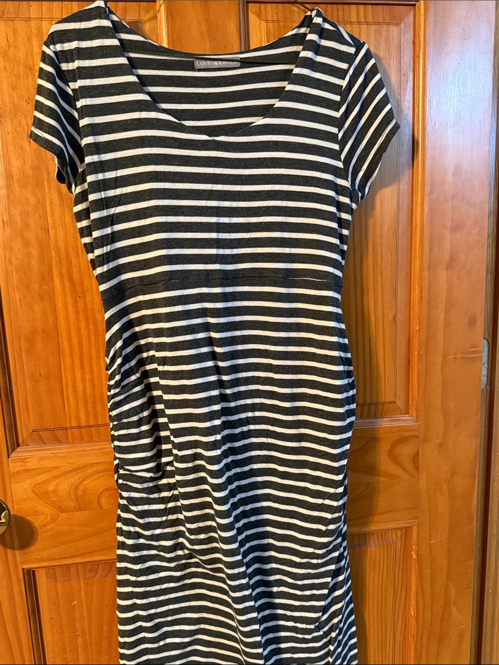 Loveappella Black & White Striped Midi Maternity Dress